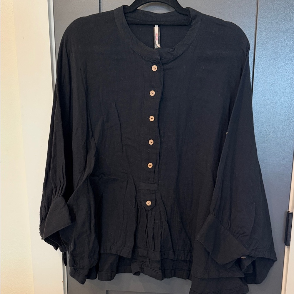 Free People Black Button-Down Shirt